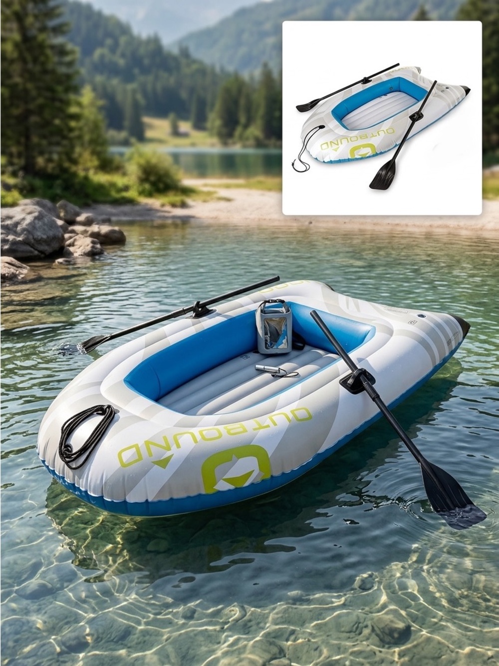 Outbound 2-Person Inflatable River Boat Raft Set with Floating Oars - Lake Pool